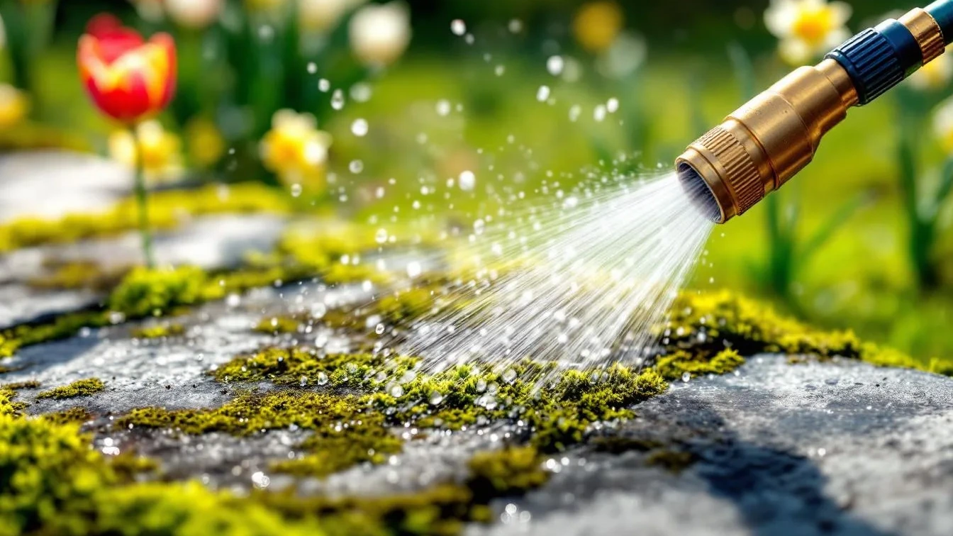 Kein Schrubben nötig, dieser Schlauchaufsatz entfernt Grünbelag mühelos